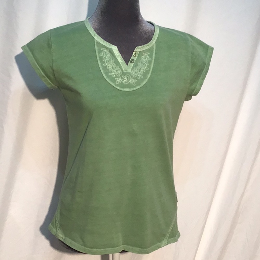 Woolrich Green Short Sleeve Embroidered Henley Tee